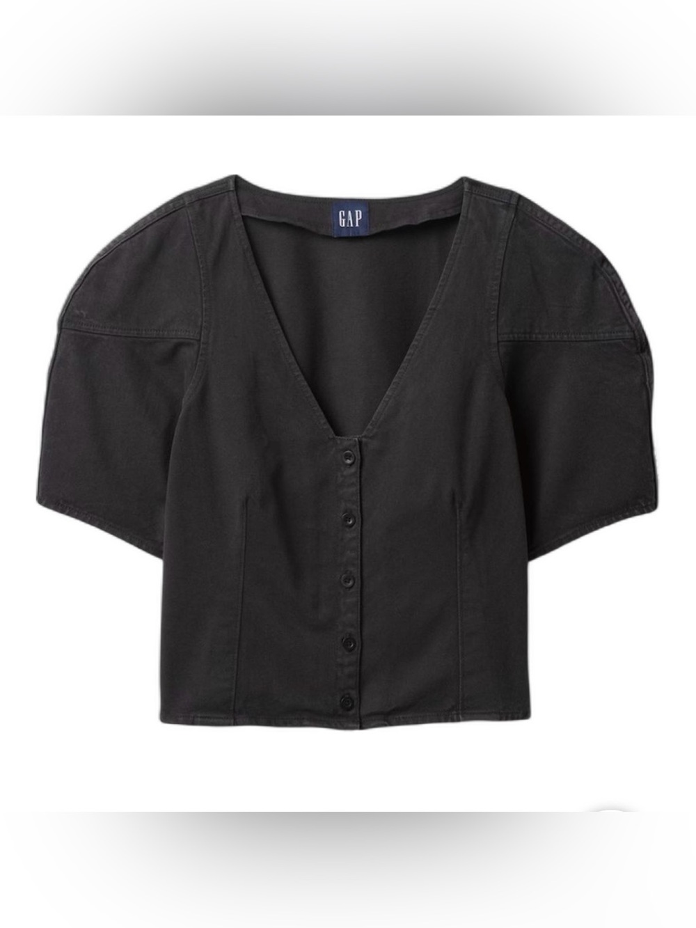 GAP Black Button-Front Denim V-Neck Women's Top